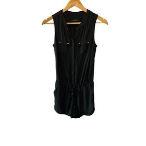 BANANA REPUBLIC Petites Black Button Up Drawstring Waist Sleeveless Romper